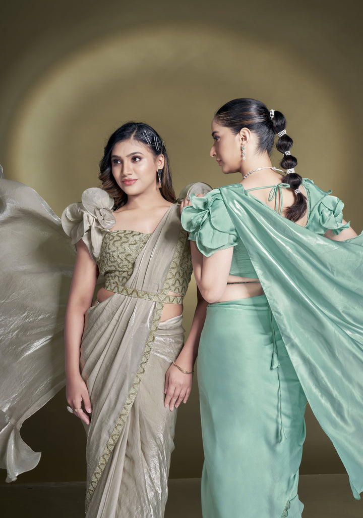 ready to wear indo western designer sari wth crop top