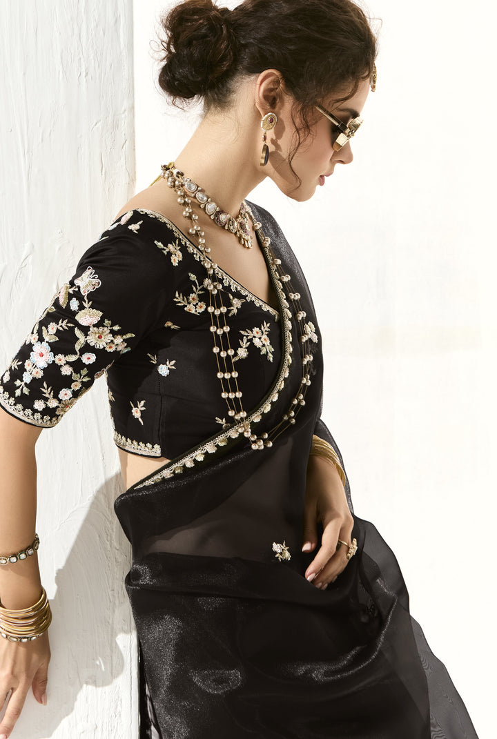 indian wear sequined saree with unstitched choli