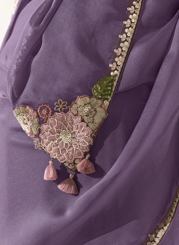 celebrations partywear designer sari with applique choli