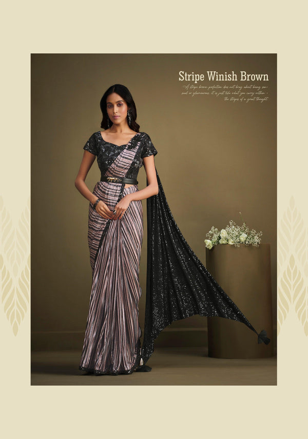 Bachelorette Partywear Textured Fusion Sari with Belt - Fashion Nation