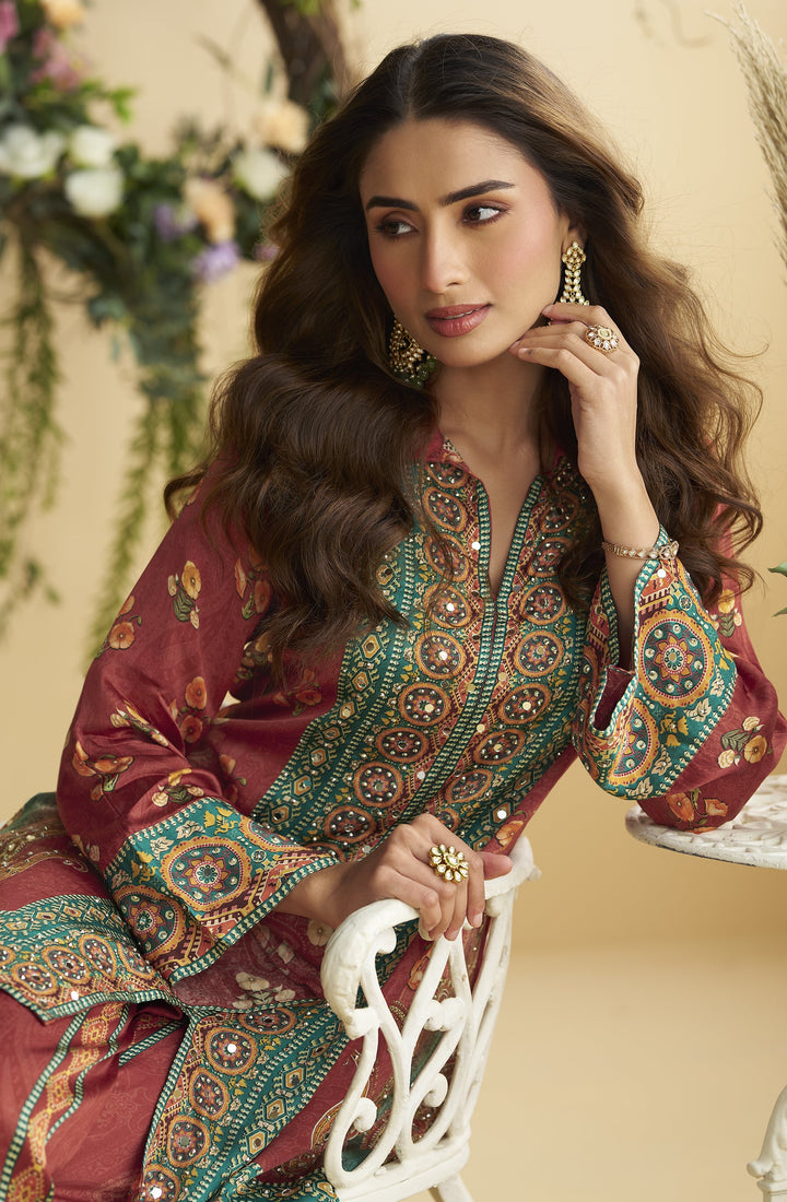 ethnic embroidered skewed kurta palazzo set