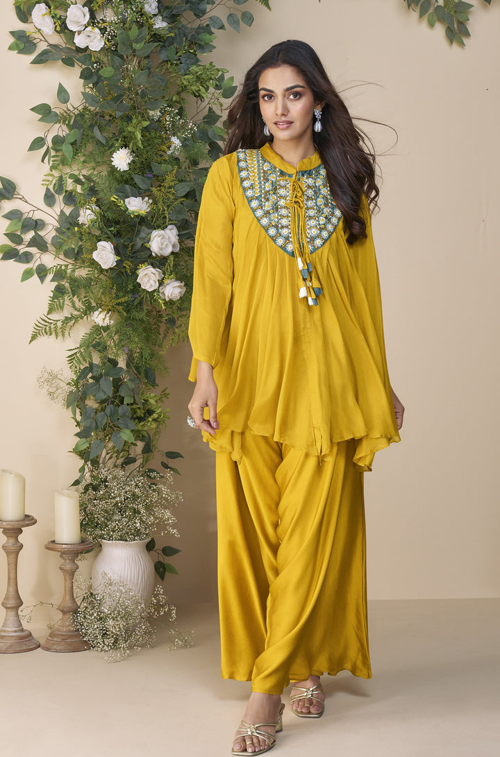 stylish fusion haldi party stylish dress in yellow