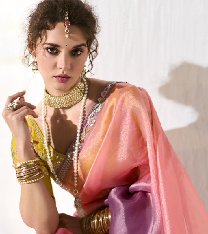 afternoon partywear traditional indian sari with blouse