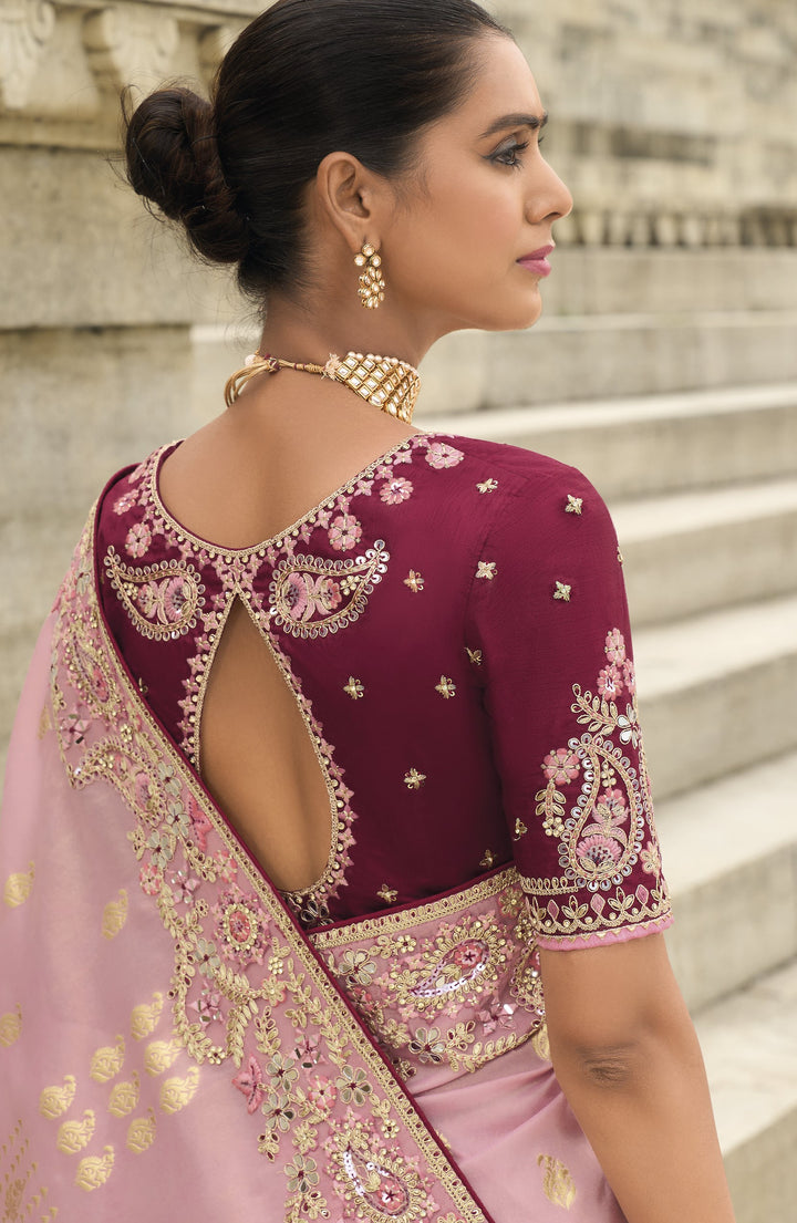 indian wedding wear silk sari in pink