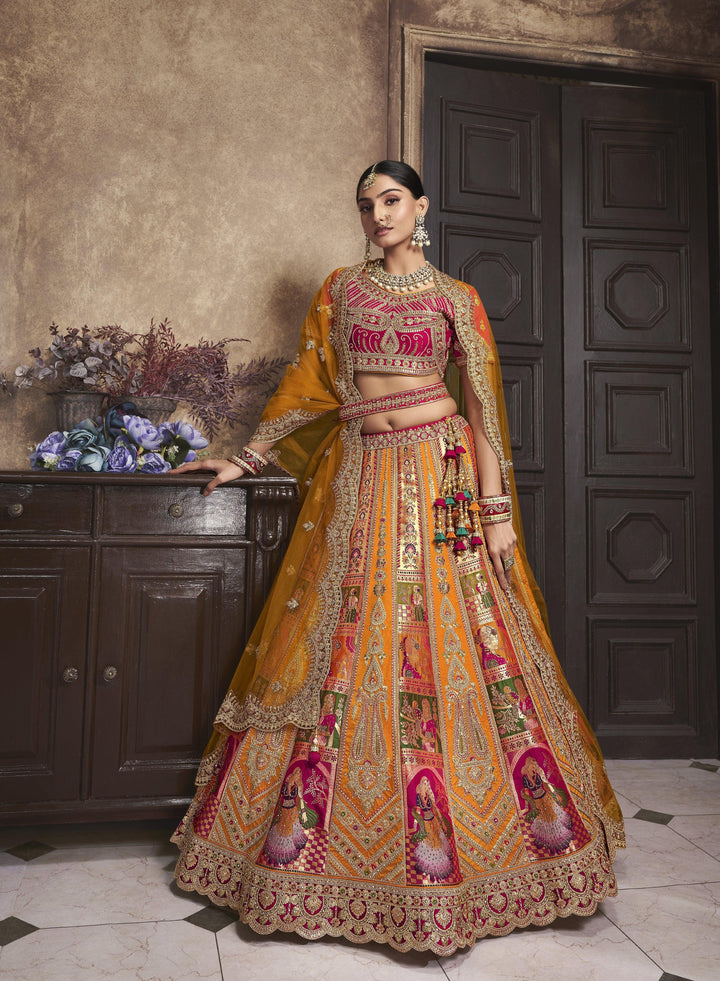 Traditional Multi-Colour Weaving Silk Ghaghra Choli For Wedding Party - Fashion Nation