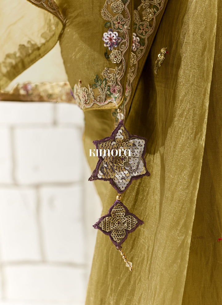 haldi partywear yellow sari with tassels