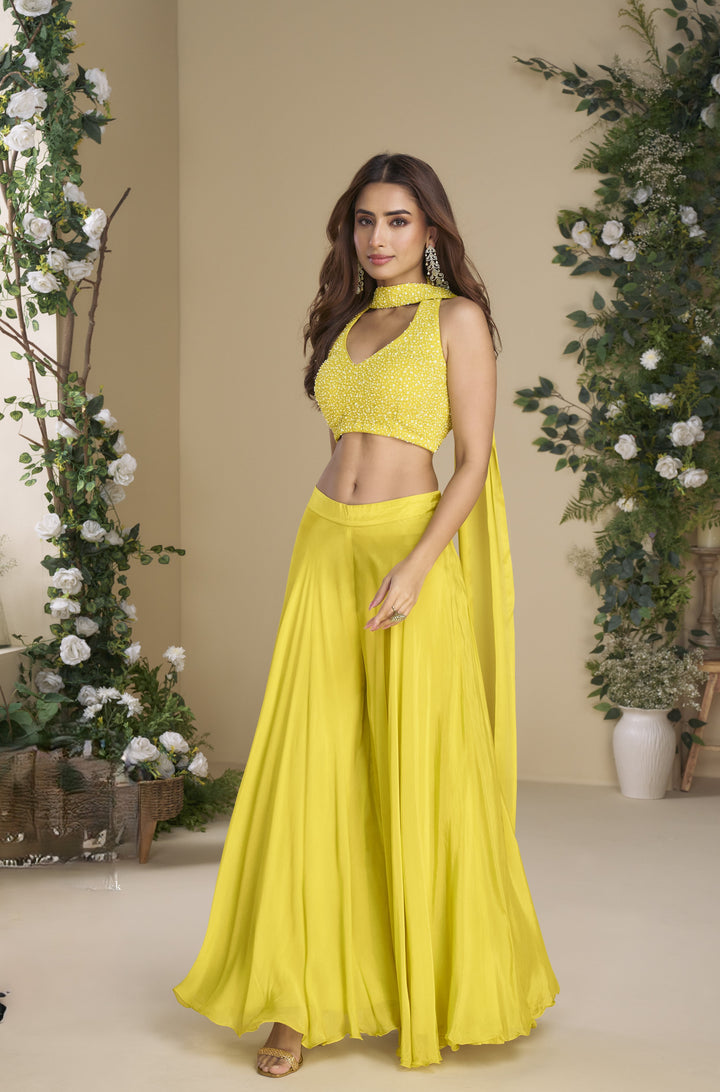 all occasions wear indo western readymade 3 piece dress in yellow
