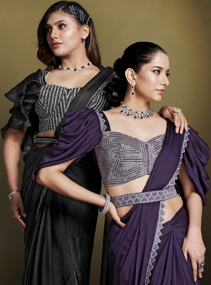 stylish fashionable latest pre pleated sari with ready to wear blouse