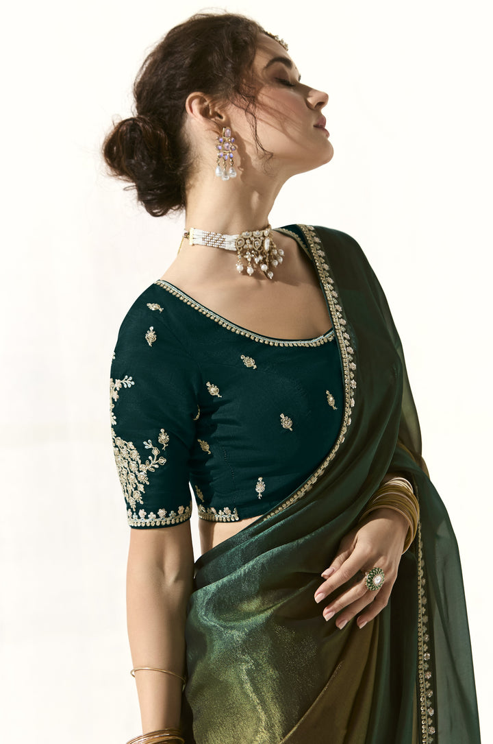 shaadi partywear ethnic indian saree with hand embroidered choli