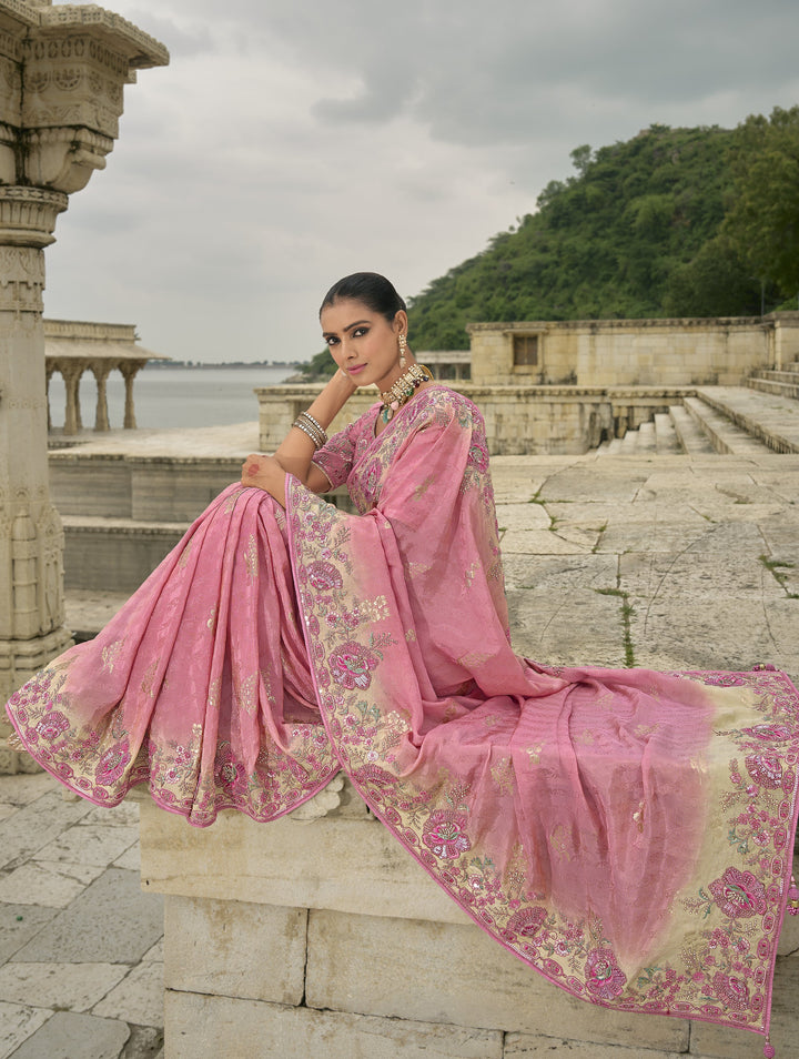 bridal wear sequined sari with blouse