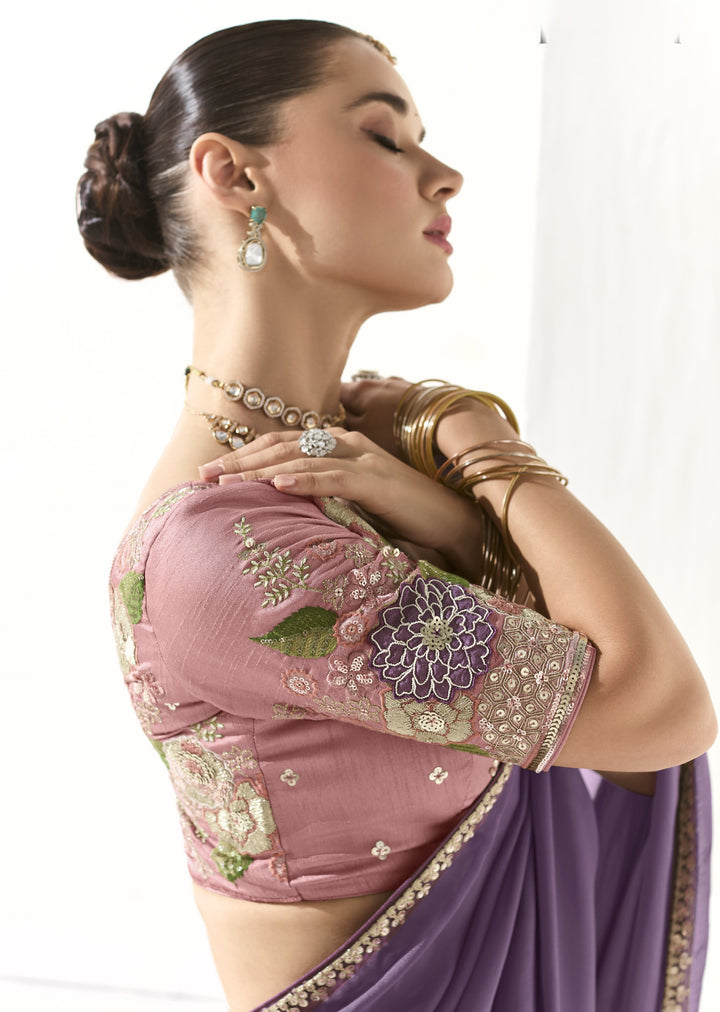 afternoon partywear indian sari with 3d motifs choli