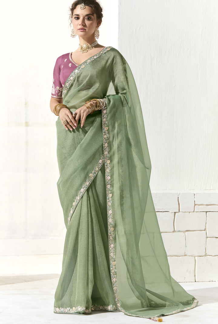 traditional wear sari with contrast choli