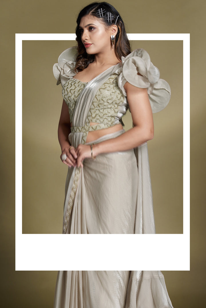 cocktail partywear pre stitched fusion fashion sari with corset