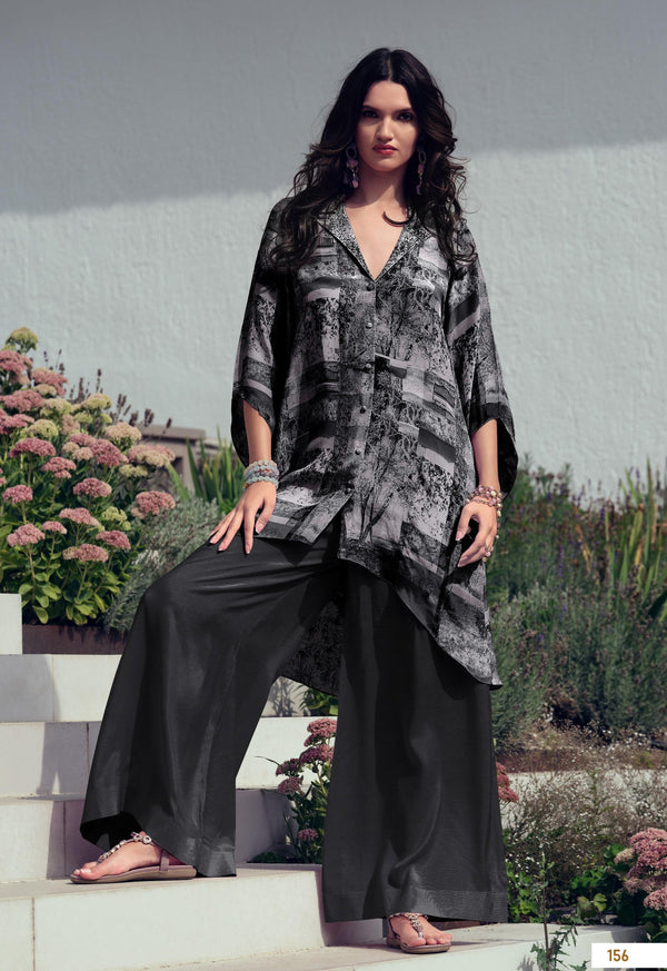 Beach Partywear Silk Digital Abstract Print Fusion Asymmetrical Coords - Fashion Nation