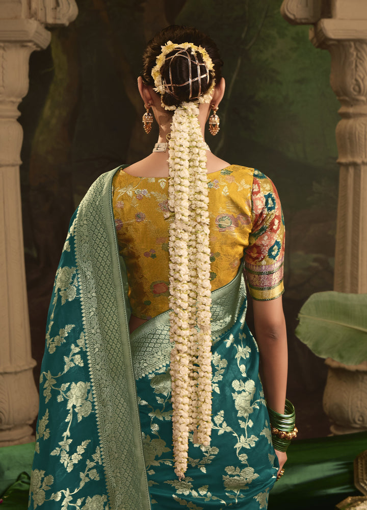 club partywear indian fashion silk sari with brocade blouse