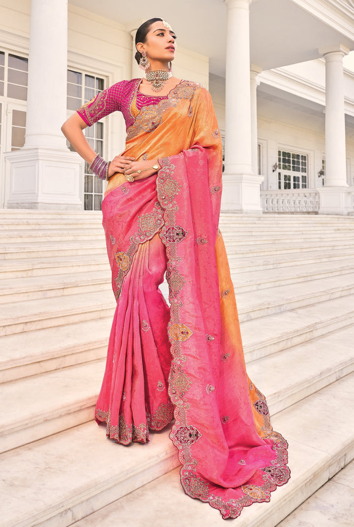 engagement wear colourful sari with blouse