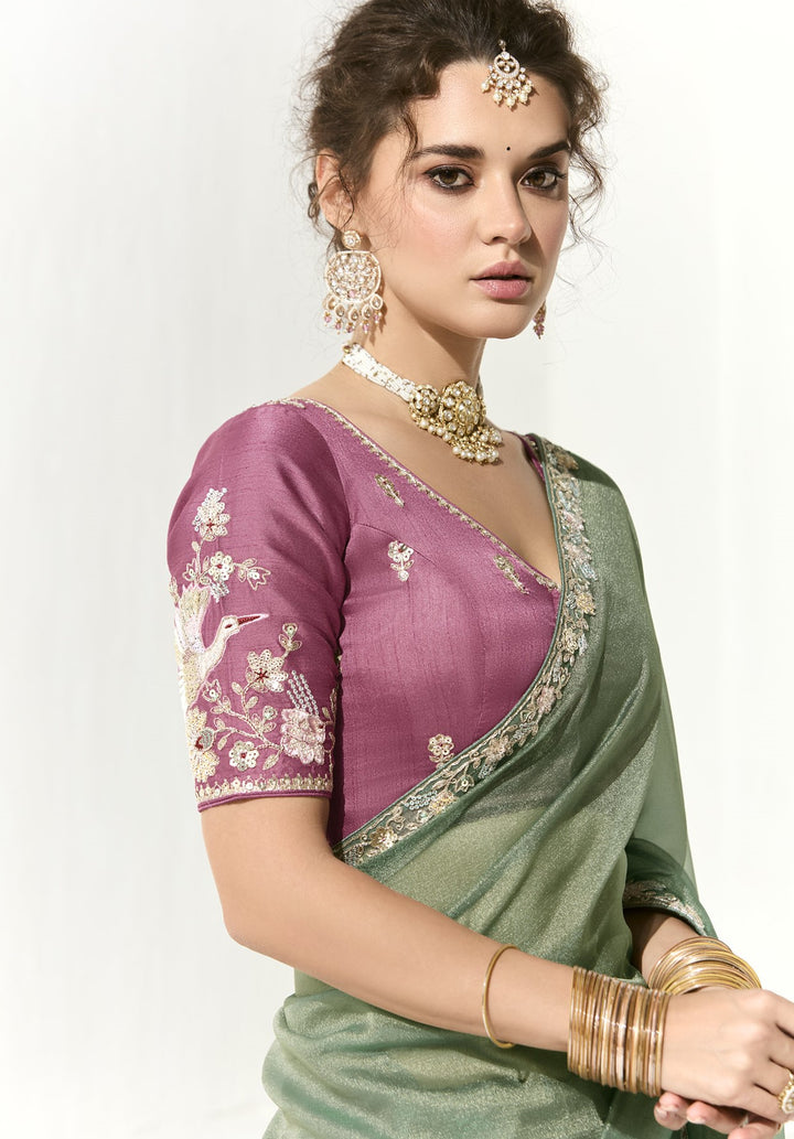 mehndi partywear saree in green 