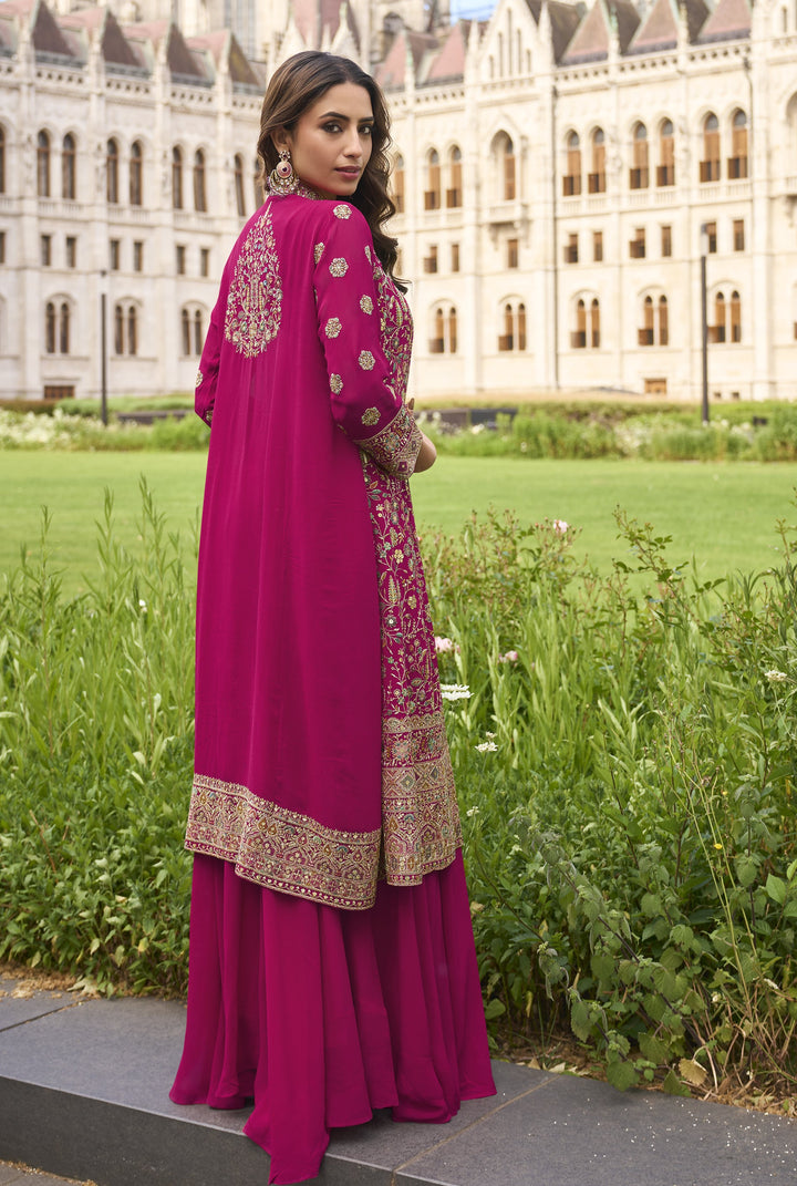 celeb style trendy fusion dress in pink by sayuri designer catalogue isha