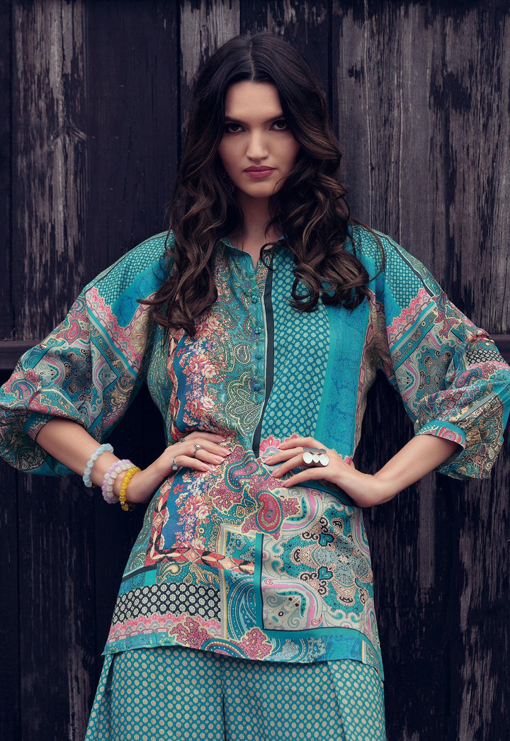 Fashionable Silk Digital Print Ready To Wear Trendy Matching Set - Fashion Nation