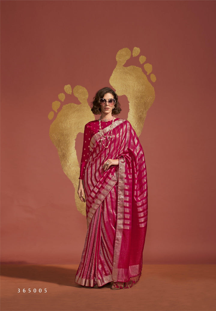 Festive Pink Handloom Silk Indian Traditional Shaadi Wear Weaving Sari - Fashion Nation