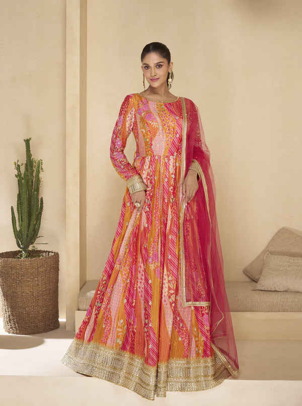 Festive Colourful Georgette Anarkali Gown | All Occasion Fusion Wear - Fashion Nation