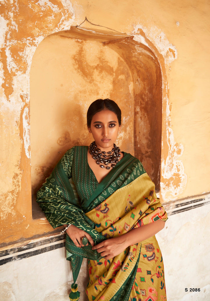 Ikkat Printed Tussar Silk Saree - Fashion Nation