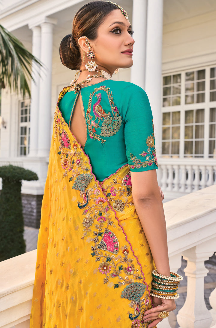 resort day partywear festive sari with contrast blouse