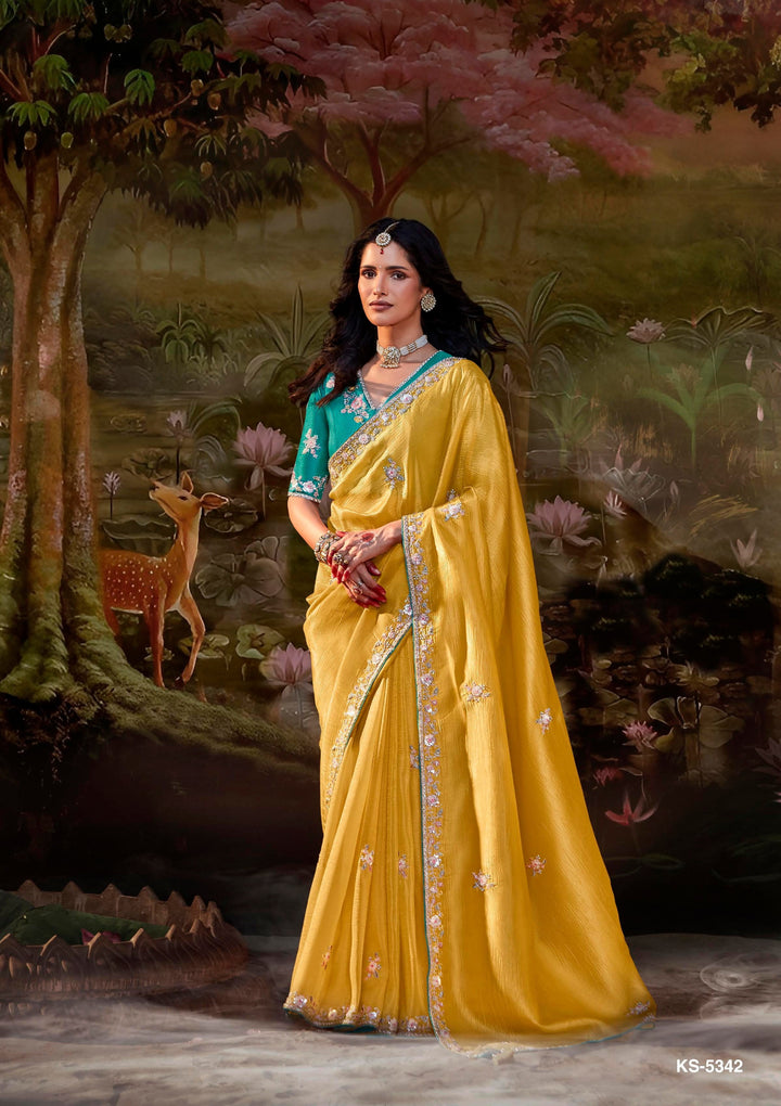 all occasions wear sequined embroidered sari with blouse