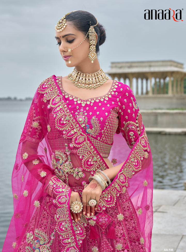 festive roka wear lengha choli set in pink