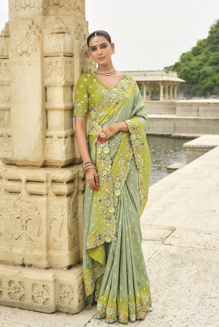 mehendi wear ethnic silk saree in green