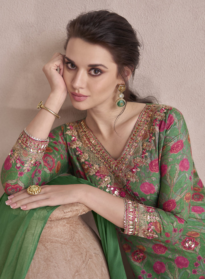 green silk designer indian outfit