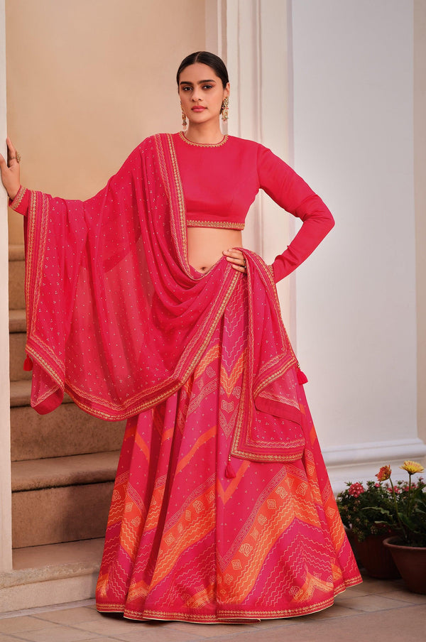 Festive Multi-Colour Bandhani Silk Ghaghra Choli | All Occasion Wear - Fashion Nation