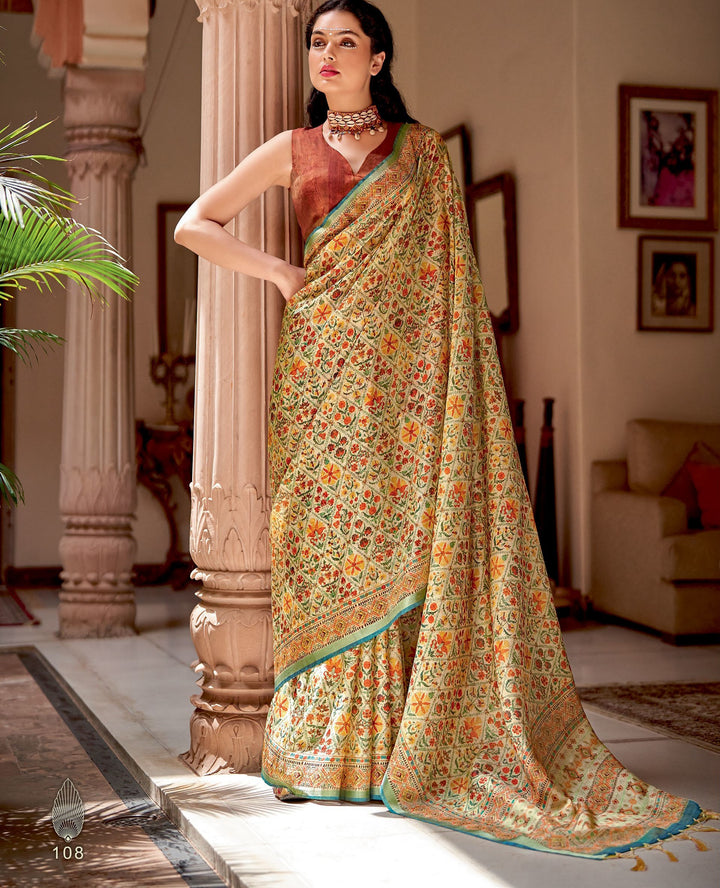 floral printed banarasi zari sari