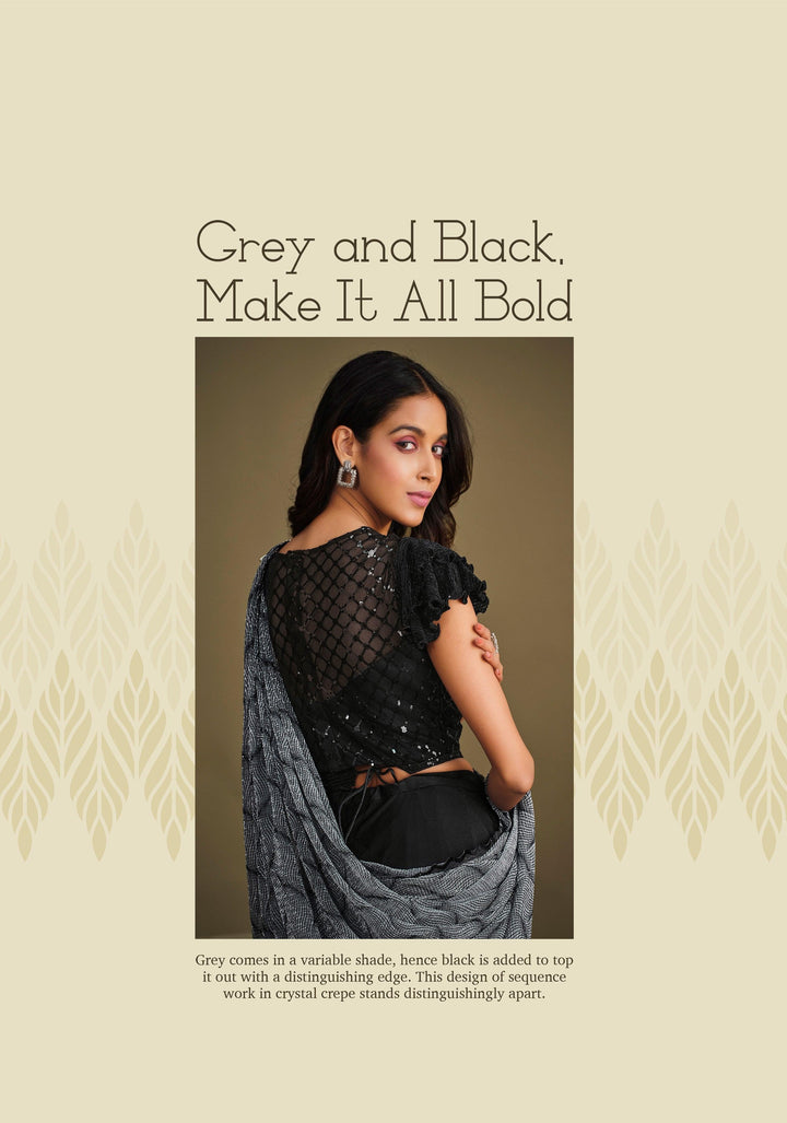 Reception Party Black Sequined Saree with Belt - Fashion Nation
