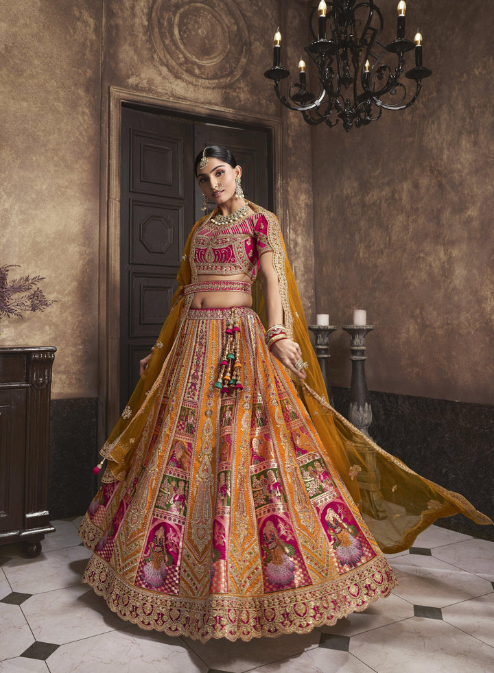 Traditional Multi-Colour Weaving Silk Ghaghra Choli For Wedding Party - Fashion Nation