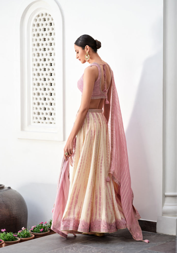 Summery Shibori Lilac Georgette Silk Bridesmaid Lengha Choli - Fashion Nation