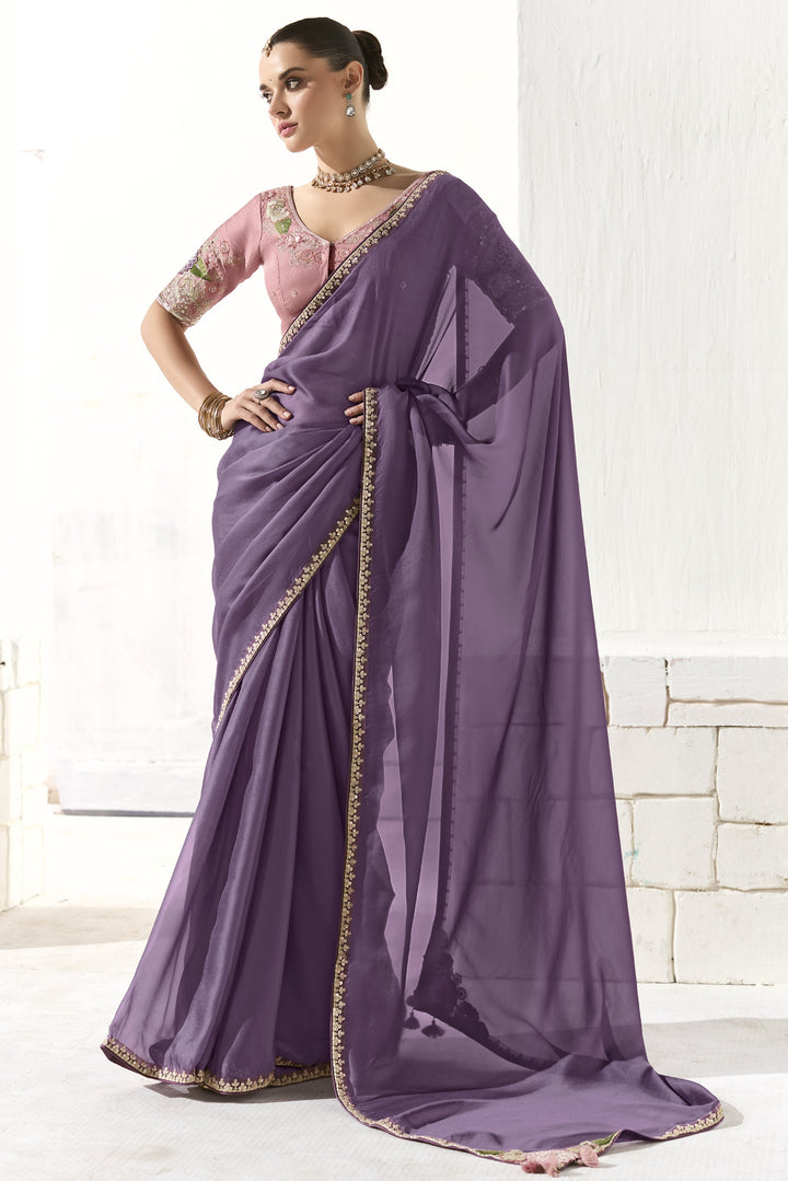 shaadi wear ethnic saree with embroidered blouse