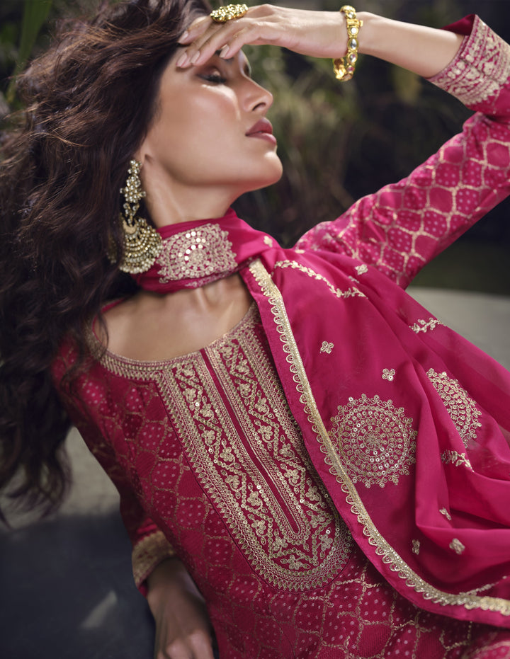 jacquard silk traditional wear in pink