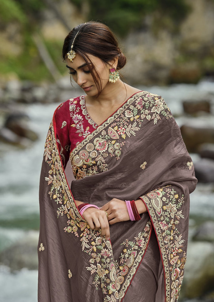 marriage special grey silk traditional sari
