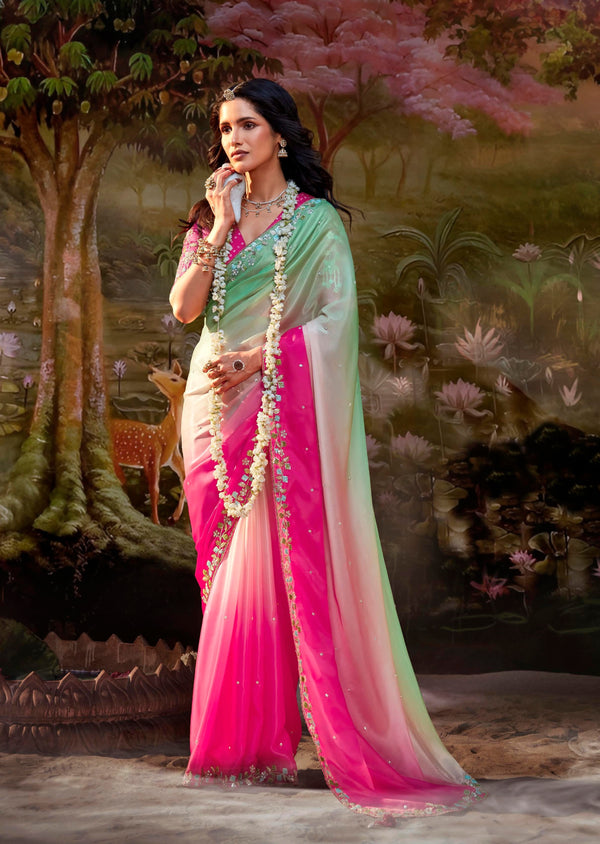 shaded organza partywear sari