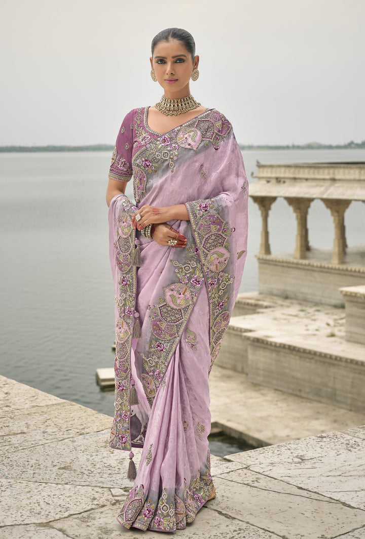 sagai ceremony embroidered shaded mauve saree with blouse