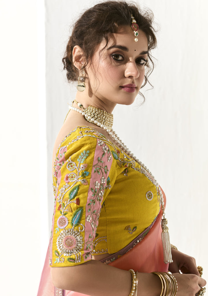 sagai partywear shaded colourful saree with contrast blouse