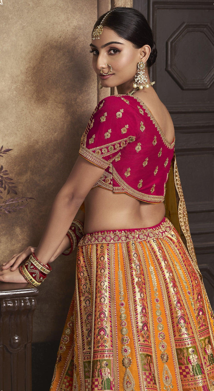 Traditional Multi-Colour Weaving Silk Ghaghra Choli For Wedding Party - Fashion Nation