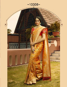 Royal VRI10008 Bridal Mustard Yellow Orange Silk Saree - Fashion Nation