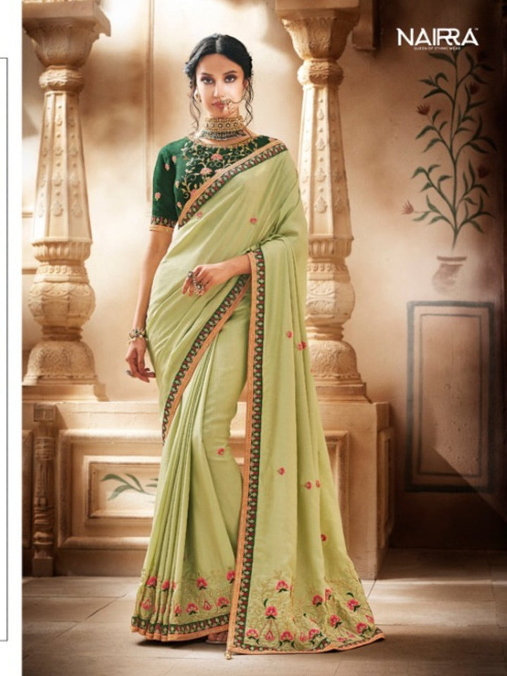 Designer Pista Green Handloom Silk Saree - Fashion Nation