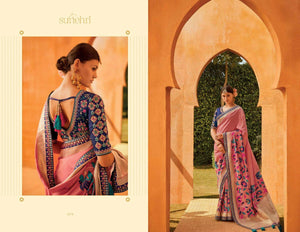 Classy KIM1078 Attractive Pink Blue Banarasi Silk Saree - Fashion Nation