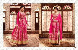 Party Wear Pink Beige Silk Anarkali - Fashion Nation
