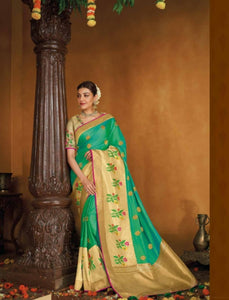 Delicate Kajal Aggarwal KIM1108 Bridal Aqua Beige Silk Saree - Fashion Nation