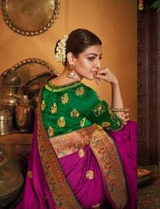 Nice Kajal Aggarwal KIM1117 Bridal Purple Green Silk Saree - Fashion Nation