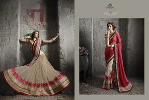 SSN1713 Designer Pink Beige Net Saree - Fashion Nation